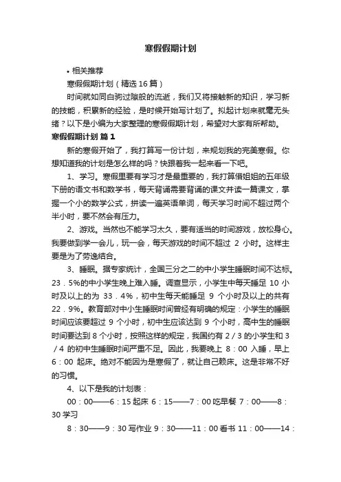 寒假假期计划