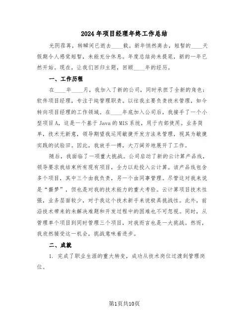 2024年项目经理年终工作总结（五篇）