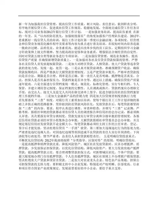 银行信贷工作思路