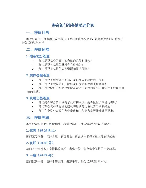 参会部门准备情况评价表