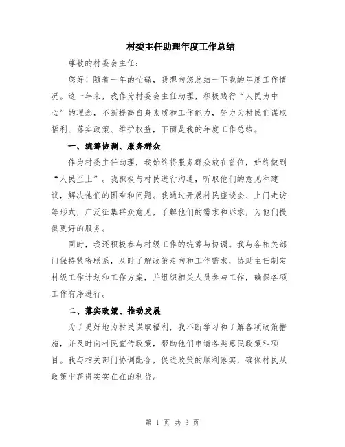 村委主任助理年度工作总结