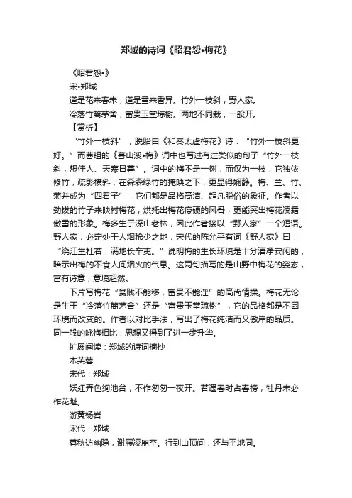 郑域的诗词《昭君怨·梅花》