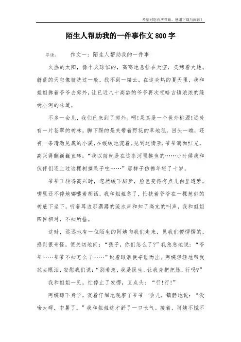 陌生人帮助我的一件事作文800字