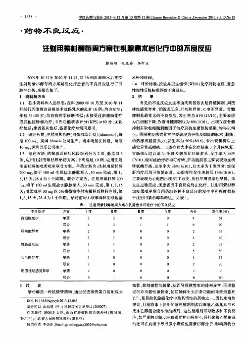 注射用紫杉醇每周方案在乳腺癌术后化疗中的不良反应