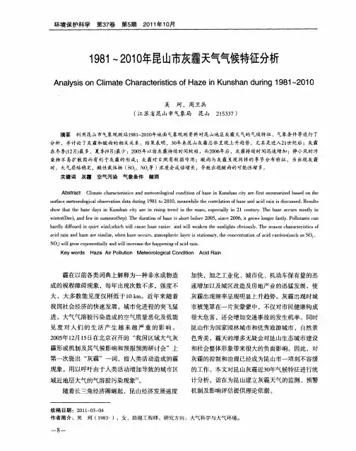 1981～2010年昆山市灰霾天气气候特征分析