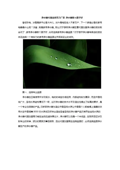 净水器代理选择实力厂家 净水器哪个牌子好