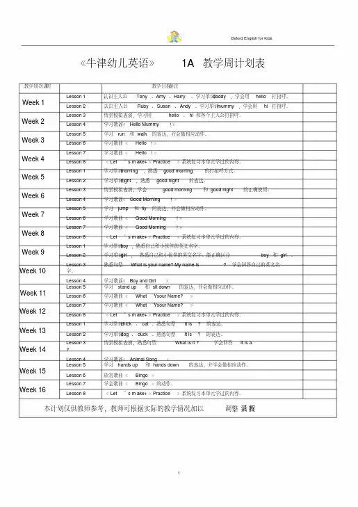 牛津幼儿英语1A教案
