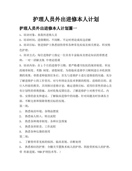 护理人员外出进修本人计划
