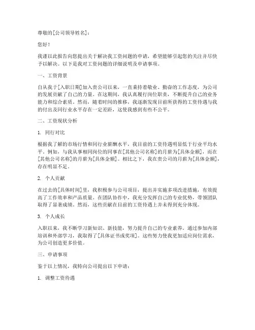 解决工资的申请报告