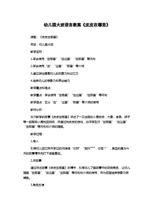 幼儿园大班语言教案《皮皮在哪里》
