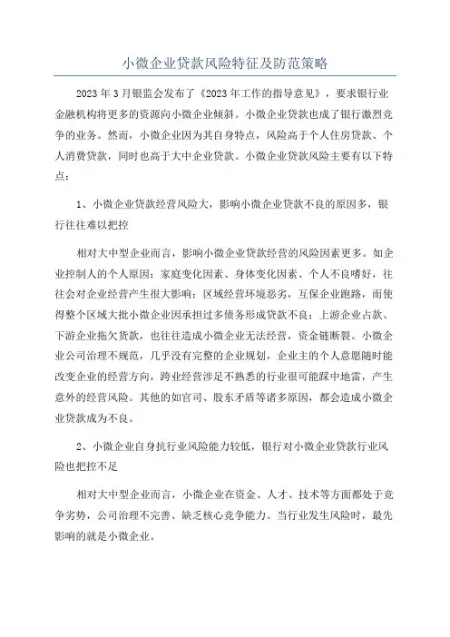 小微企业贷款风险特征及防范策略