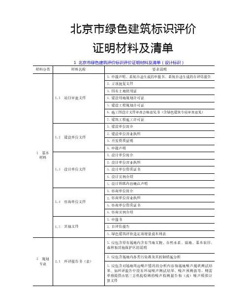 北京绿色建筑标识评价证明材料及清单