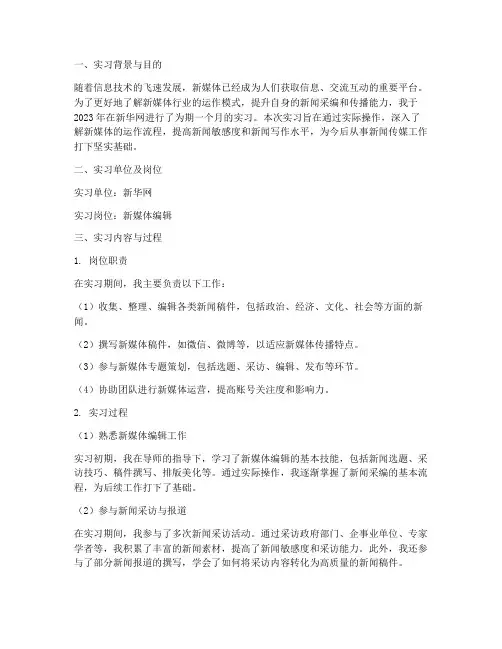 新华网传媒实习报告