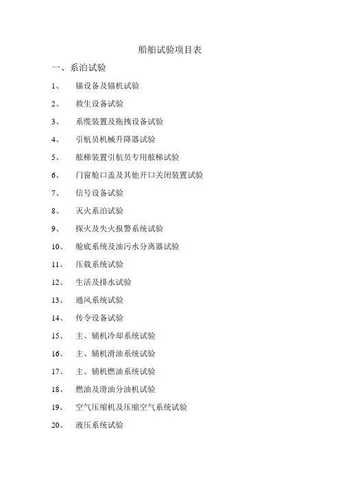 船舶试验项目表