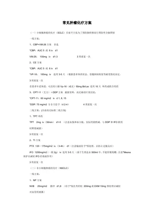 常见肿瘤化疗方案
