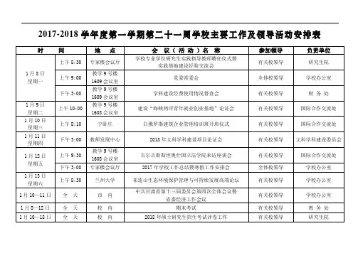 2017-2018学年度第一学期第二十一周学校主要工作及领导活