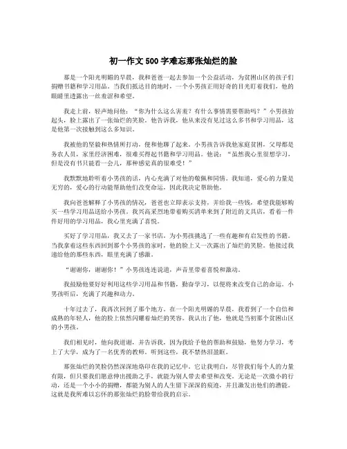 初一作文500字难忘那张灿烂的脸