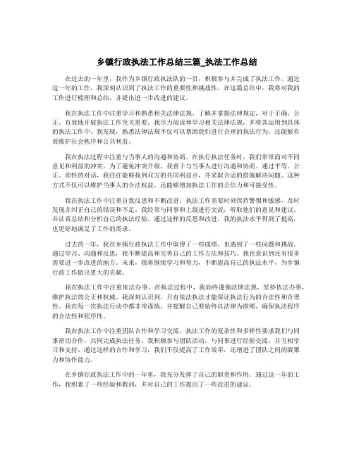 乡镇行政执法工作总结三篇_执法工作总结