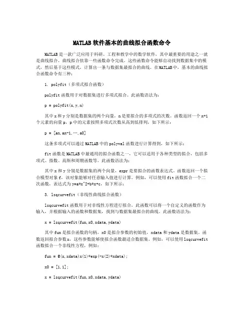 MATLAB软件基本的曲线拟合函数命令