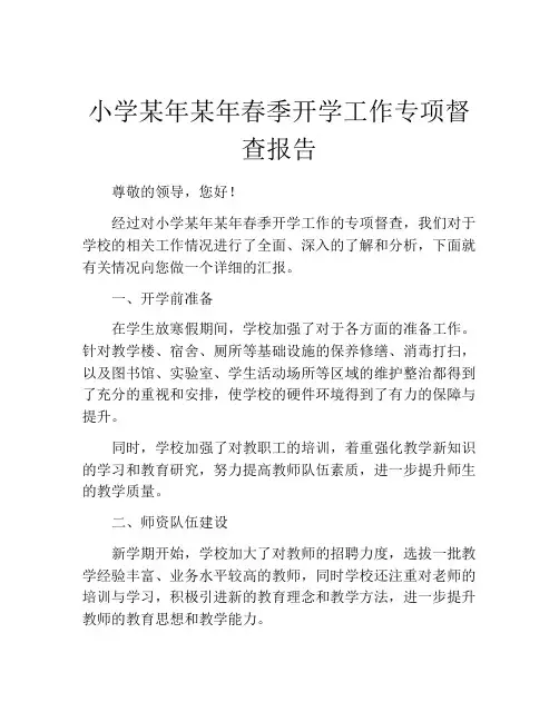 小学某年某年春季开学工作专项督查报告