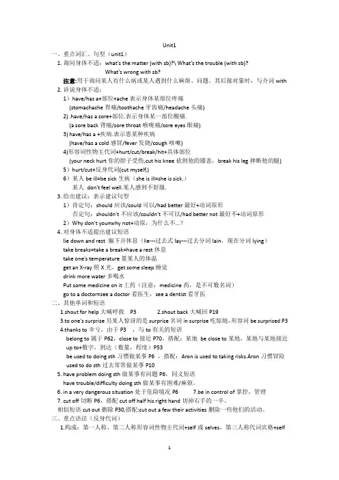 重点知识点期末总复习 人教版八年级英语下册