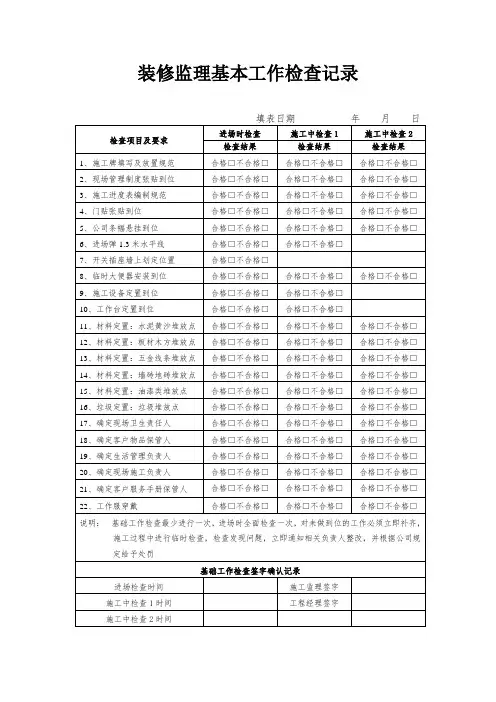 装修监理基本工作检查记录