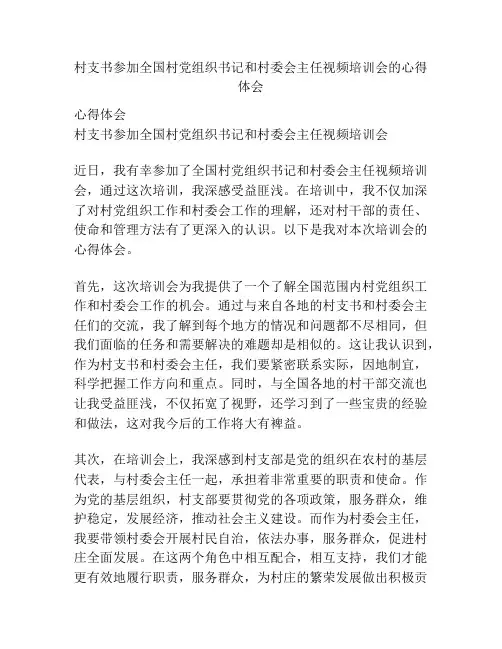 村支书参加全国村党组织书记和村委会主任视频培训会的心得体会