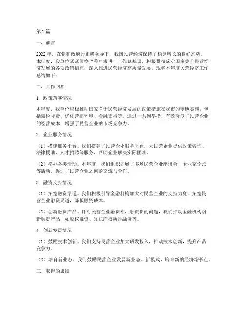 民营经济工作总结范文(3篇)