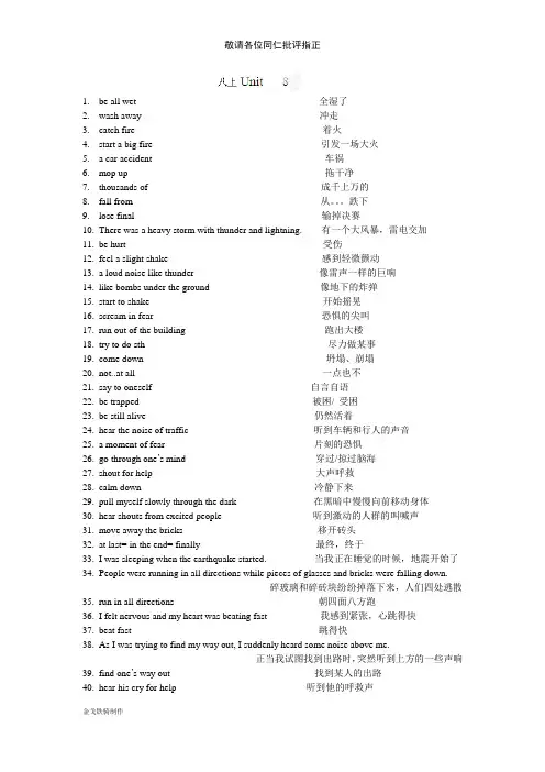 牛津译林版英语八上短语：Unit8