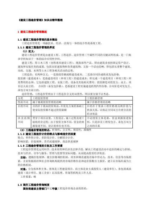 《建设工程造价管理》知识点精华整理