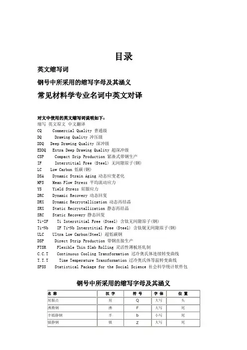 常见材料学专业名词中英文对译