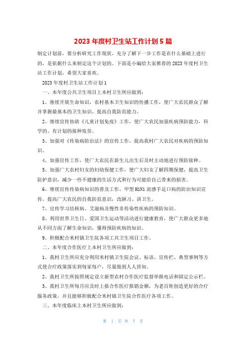 2023年度村卫生站工作计划5篇