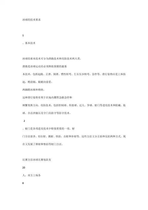 冰球的技术要求