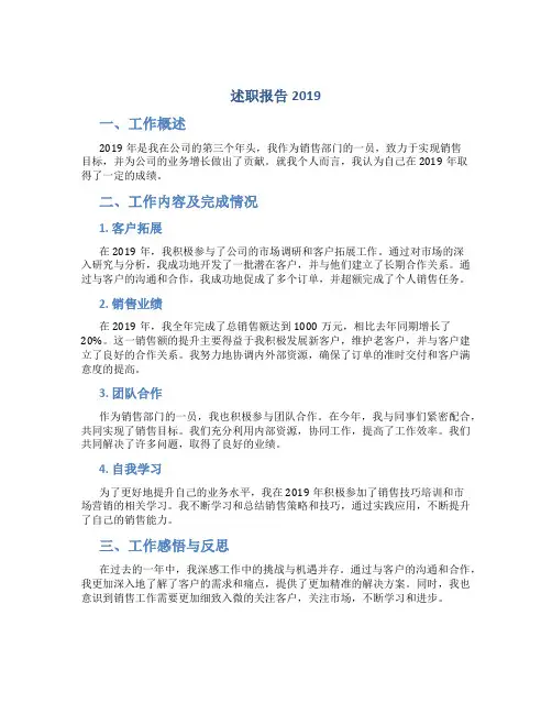 述职报告2019