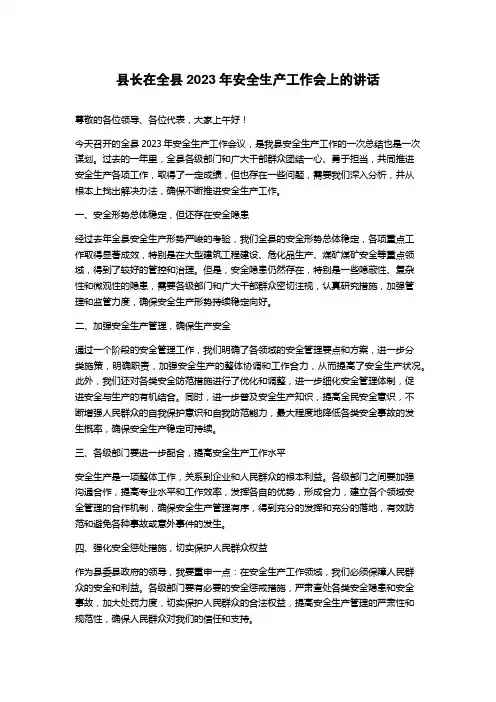 县长在全县2023年安全生产工作会上的讲话