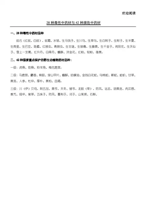 28种毒性中药材与42种濒危中药材