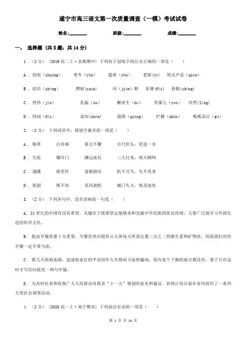 遂宁市高三语文第一次质量调查(一模)考试试卷