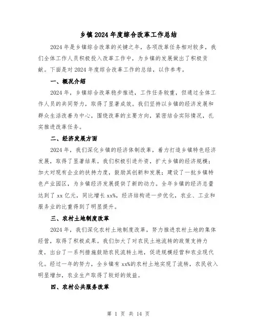 乡镇2024年度综合改革工作总结(2篇)