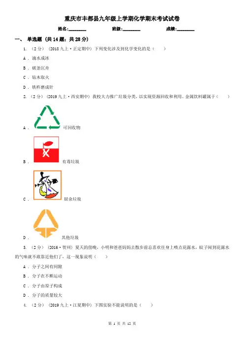 重庆市丰都县九年级上学期化学期末考试试卷