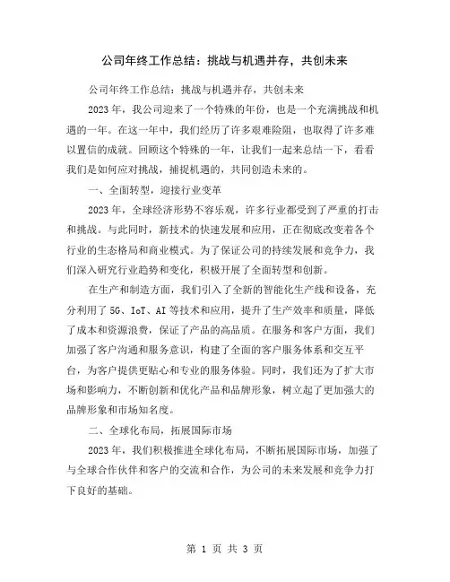 公司年终工作总结：挑战与机遇并存,共创未来