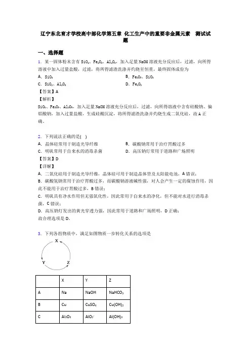 辽宁东北育才学校高中部化学第五章 化工生产中的重要非金属元素  测试试题