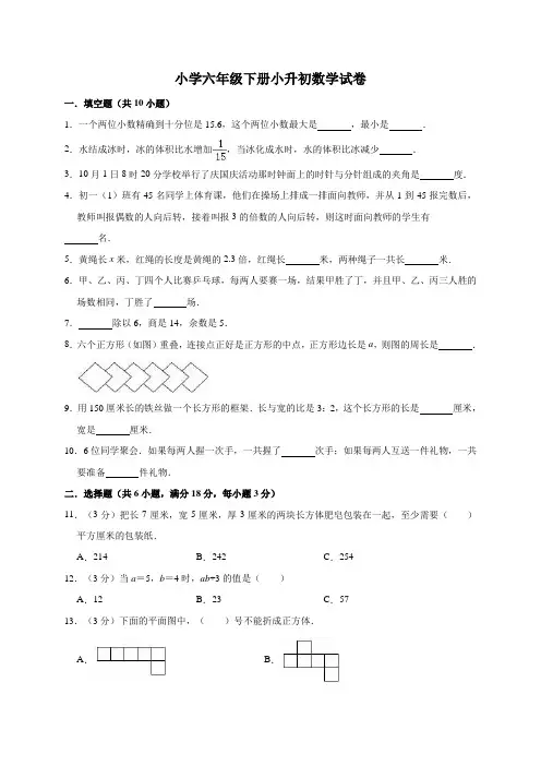 人教版六年级下册数学小升初模拟试卷(含答案)