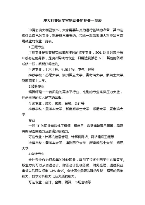 澳大利亚留学容易就业的专业一览表