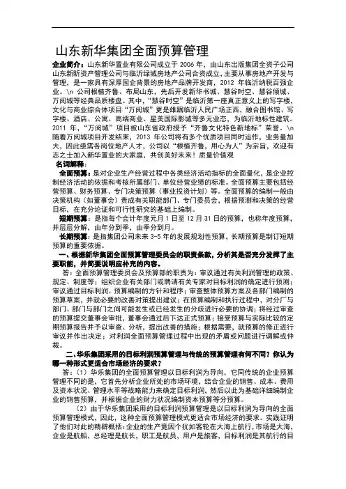 山东新华集团全面预算管理