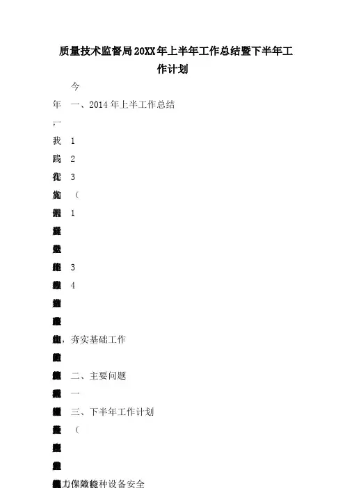 《质量技术监督局XX年上半年工作总结暨下半年工作计划》
