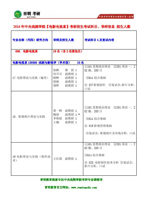 中戏考研-2016年中央戏剧学院电影电视系611综合基础 827影视创作 影片分析考研参考书目、历年真题