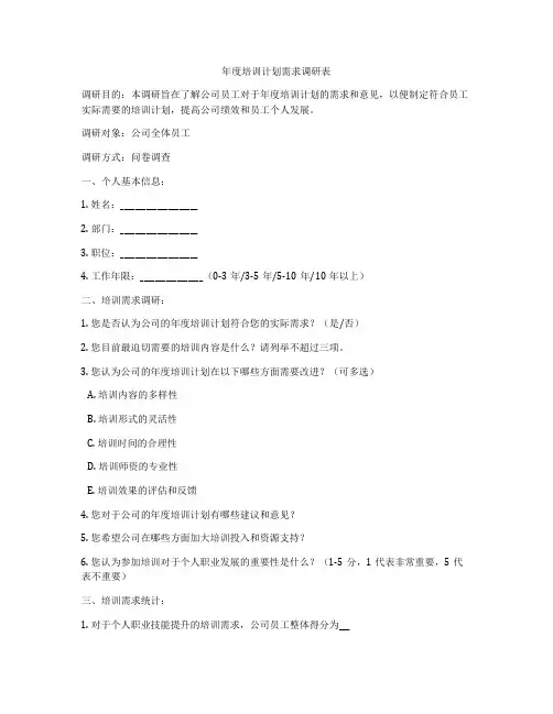 年度培训计划需求调研表