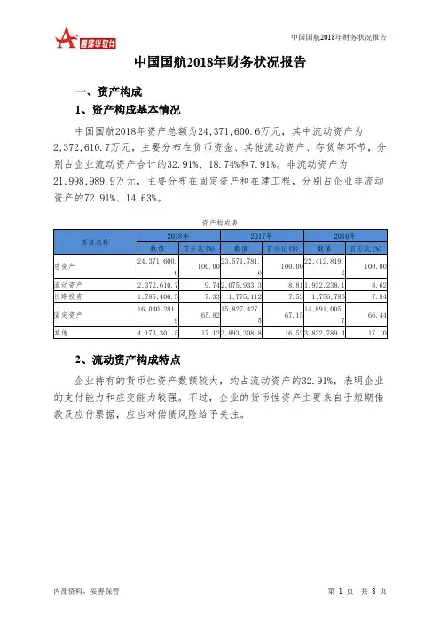 中国国航2018年财务状况报告-智泽华