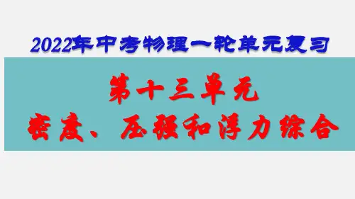 初中物理总复习课件第十三单元密度、压强和浮力综合2022年(全国通用)