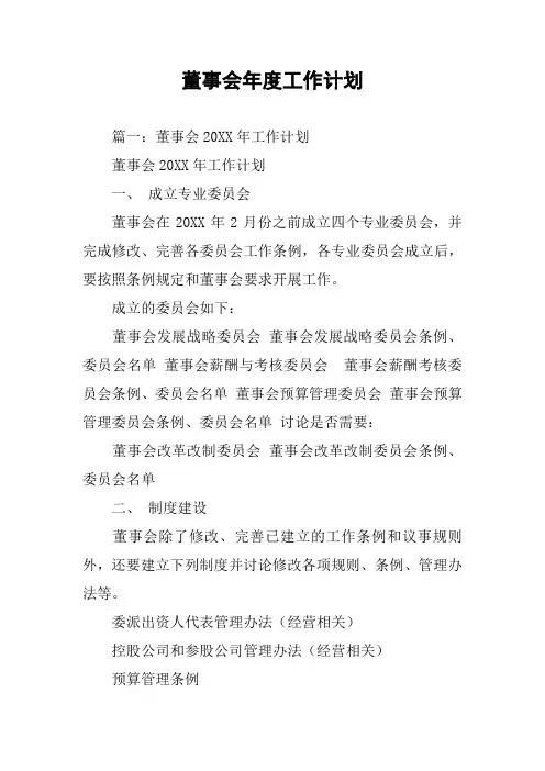 董事会年度工作计划